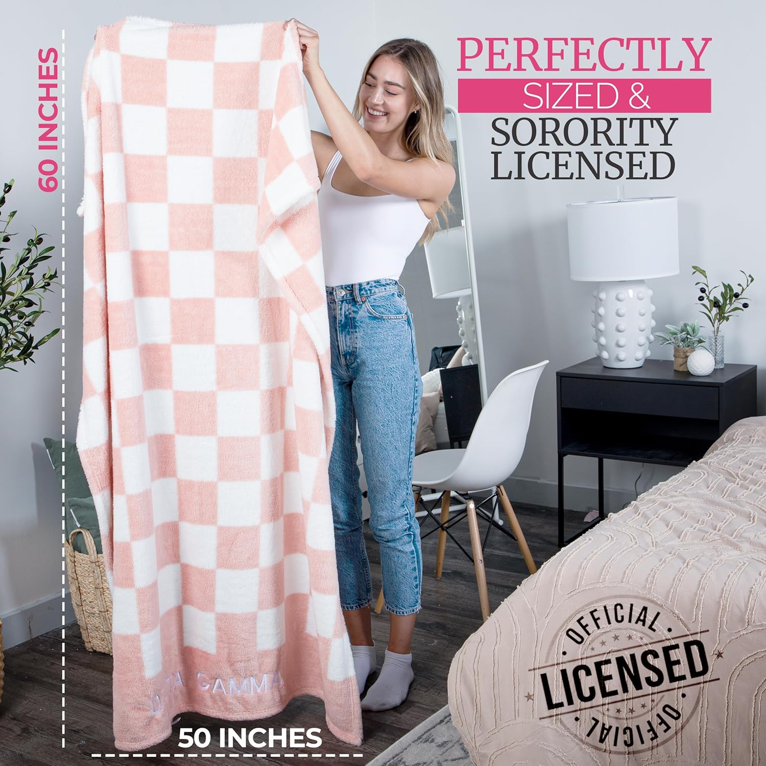Sorority Shop Kappa Kappa Gamma Thick Blanket - Stylish Checkered Blanket Perfect for Big Little Sorority Gifts - Soft, Cozy, and Comfortable Gift Blanket for Women - 50" X 62"