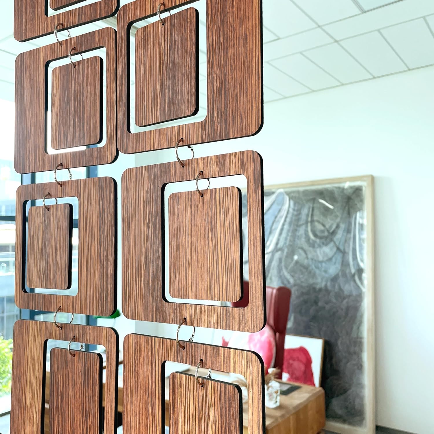 40PCS PVC Hanging Room Divider Panels Mid Century Modern Wall Art, Walnut Wood Texture Decorative Room Dividers for Bedroom Dining Study 11.9"x59.8"