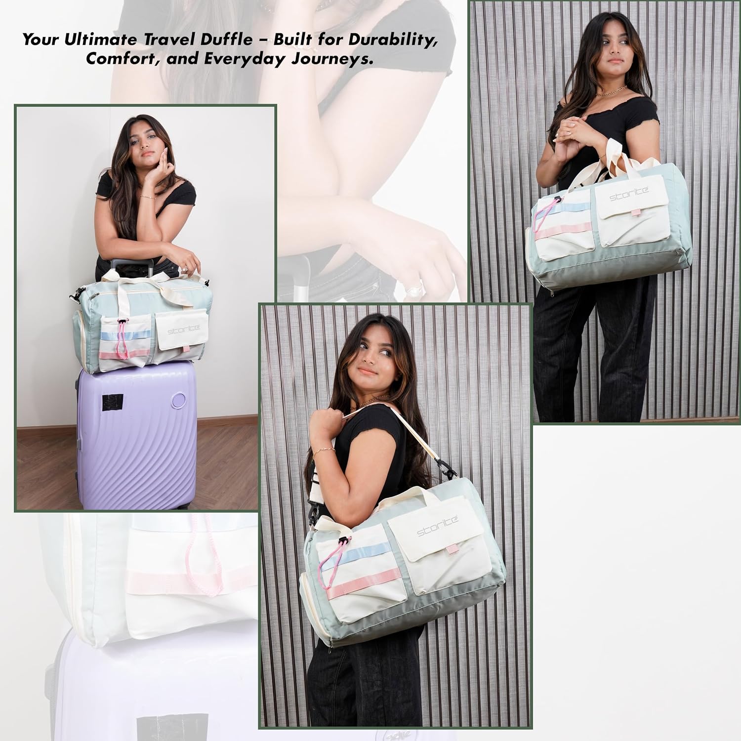 Storite Nylon 45 cms Imported Travel Duffle Bag Muti- Pocket Sports Shoulder Bag for Women with Wet Pocket & Shoe Compartment Weekender Overnight Travel Luggage Bag (Pista Green -45cmX31cmX17cm