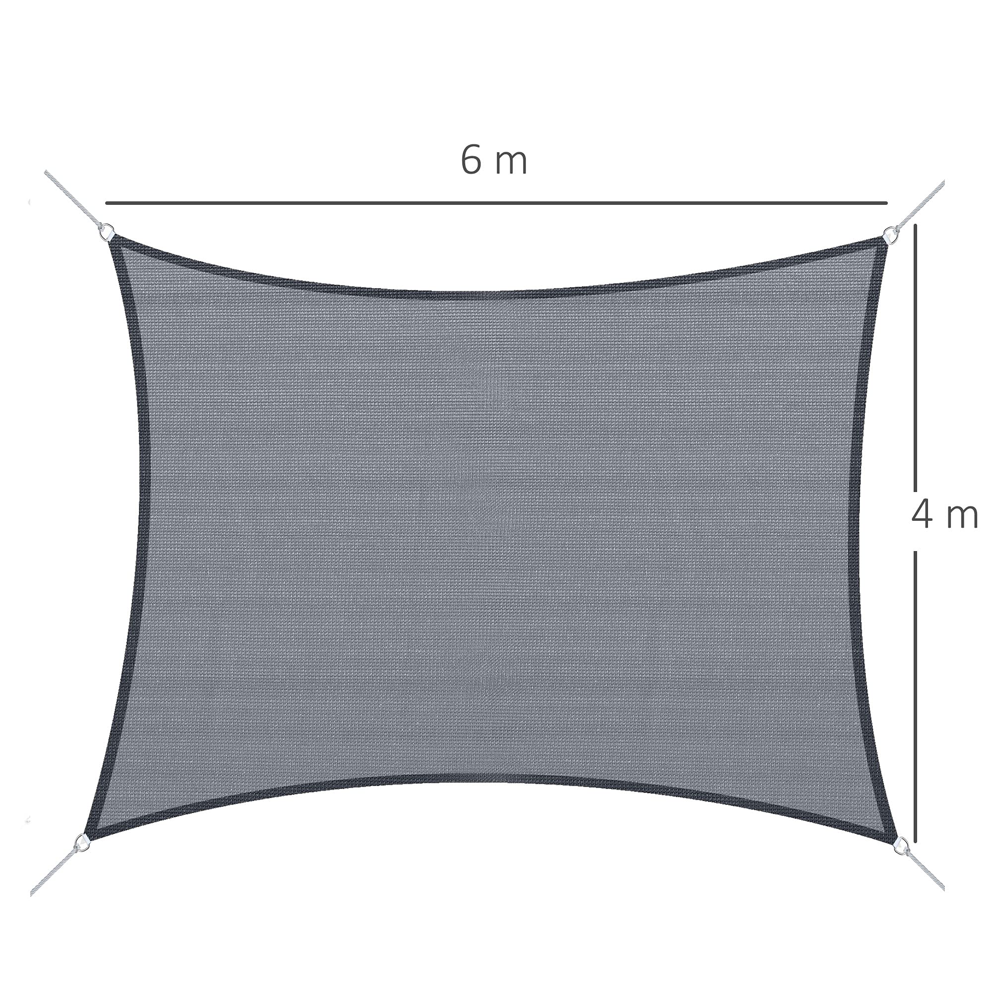 Outsunny Toldo Vela de Sombra Rectangular 4x6 m Toldo de Terraza de HDPE con Anillo de Acero Inoxidable y Cuerdas para Jardín Patio Gris