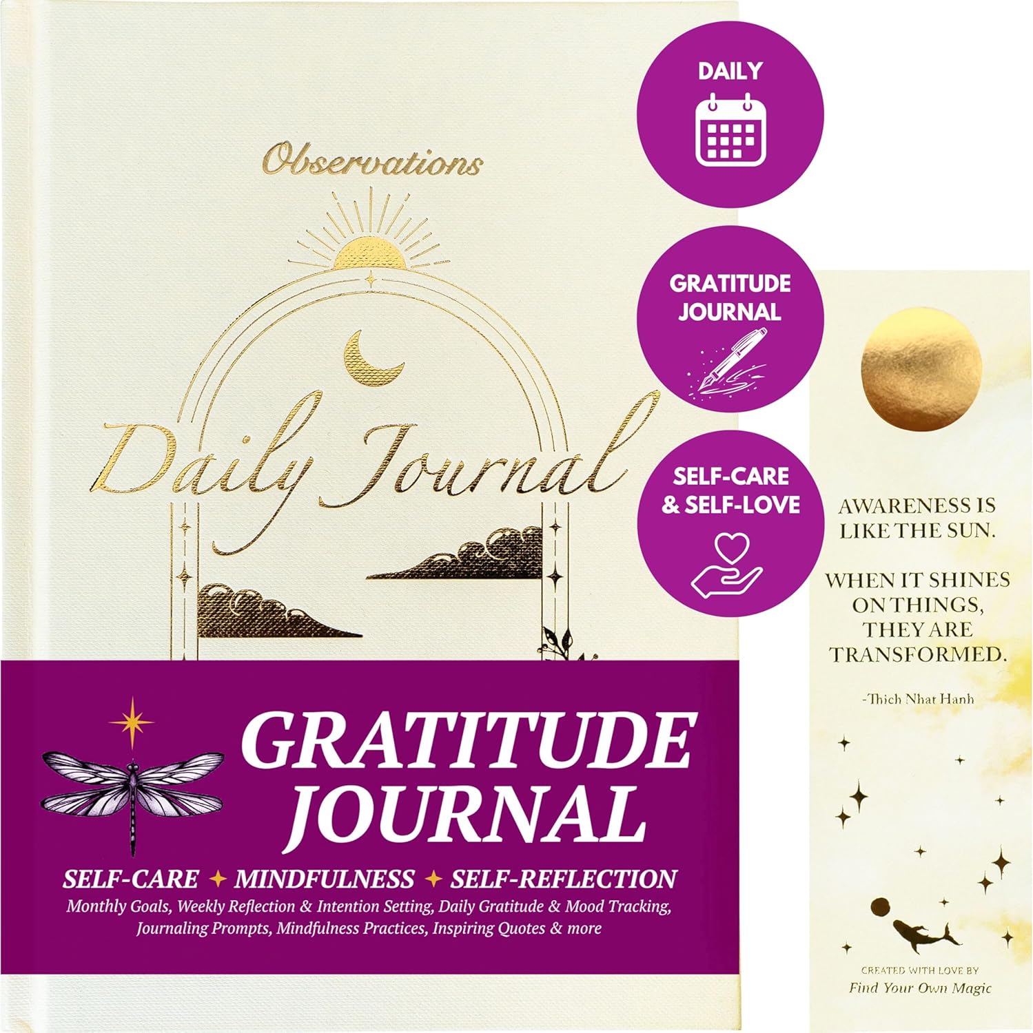 Gratitude Journal for Women & Men - Daily Mental Health Journal for Self Love, Mindfulness, Manifestation | Self Care & Spiritual Birthday Gift for Women | Guided Diary with Prompts - Observations