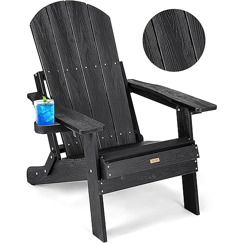 Osoeri Folding Adirondack Chair, Outdoor Patio Firepit Chairs, Sturdy Outside Weather Resistant Lawn Chair, Quick Foldable Pool Side Chair with Cup Holder for Yard, Garden, Patio