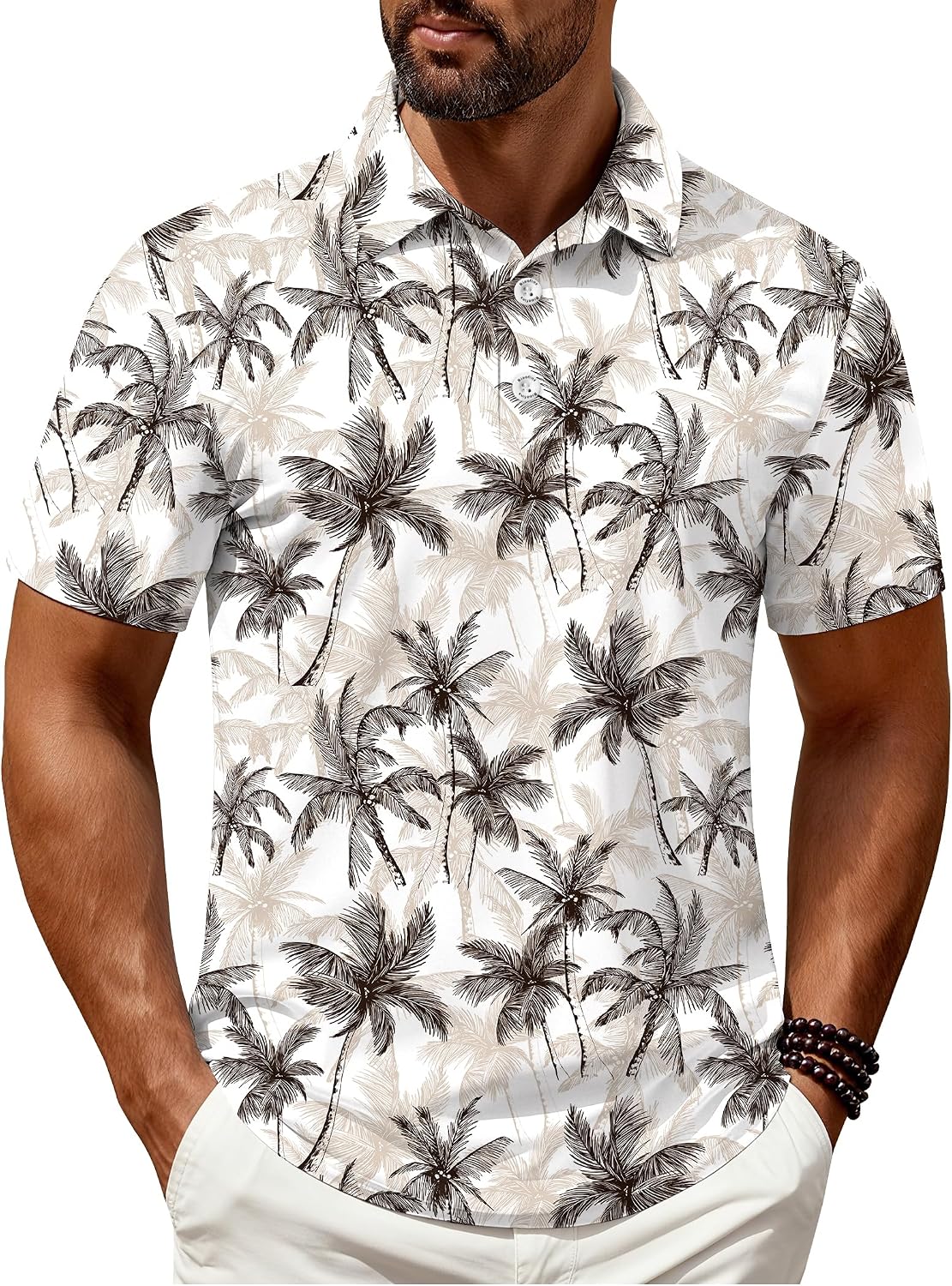 Men's Golf Polo Shirts Hawaiian Print Polo Shirt Moisture Wicking Quick Dry Fabric Casual Short Sleeve Shirt