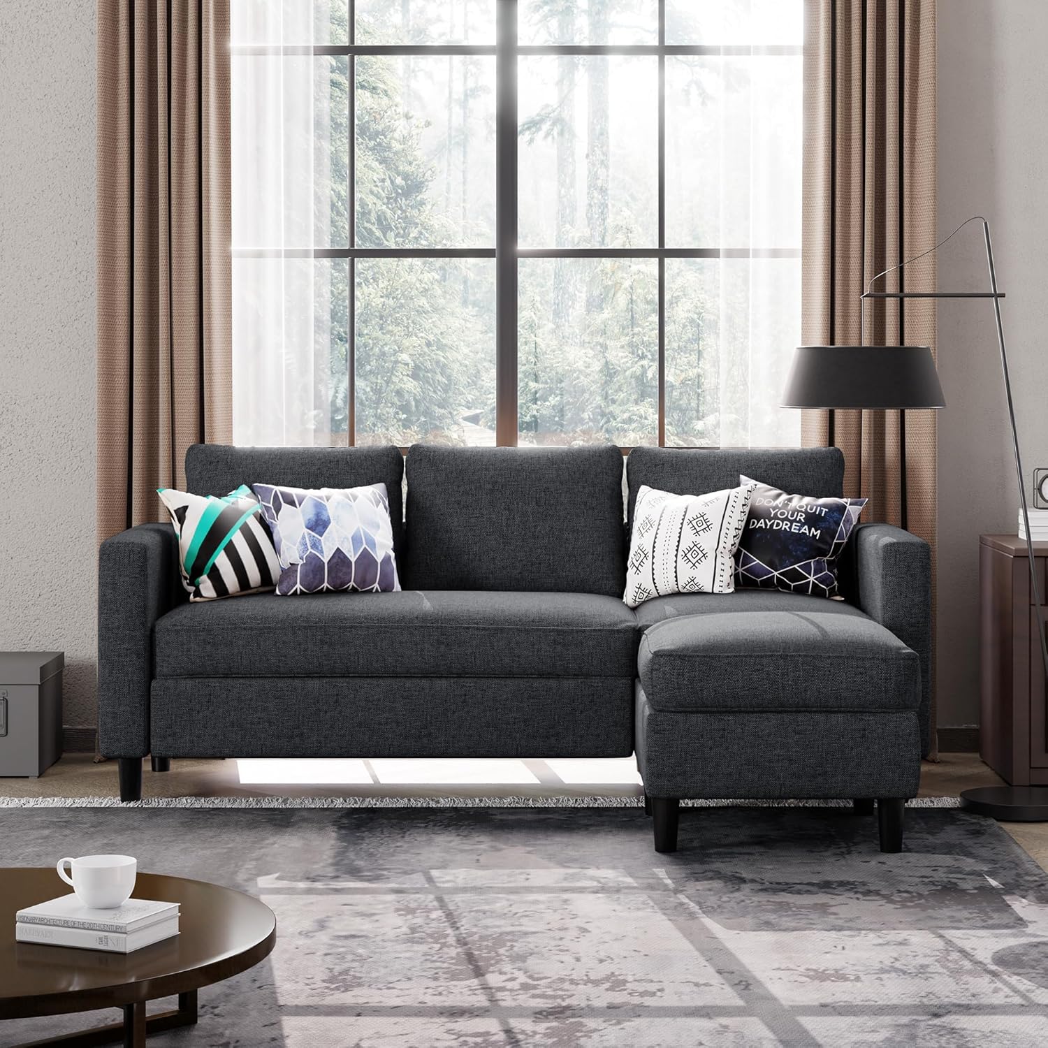 Shintenchi Convertible Sectional Sofa Couch, Small 3 Seater