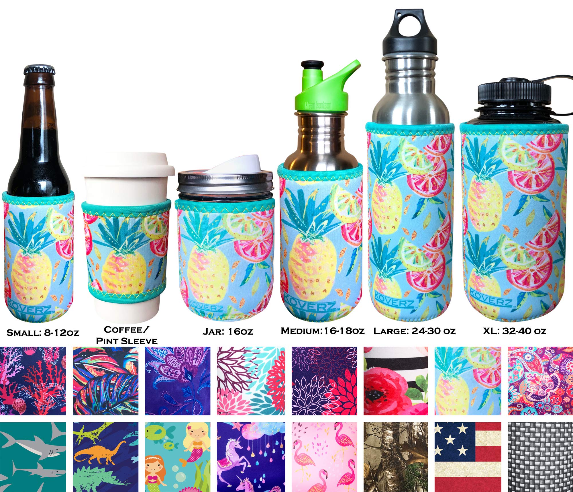 KoverzNeoprene Coffee Sleeve, Cup Grip, Drink Holder, Pint Sleeve - Pineapples