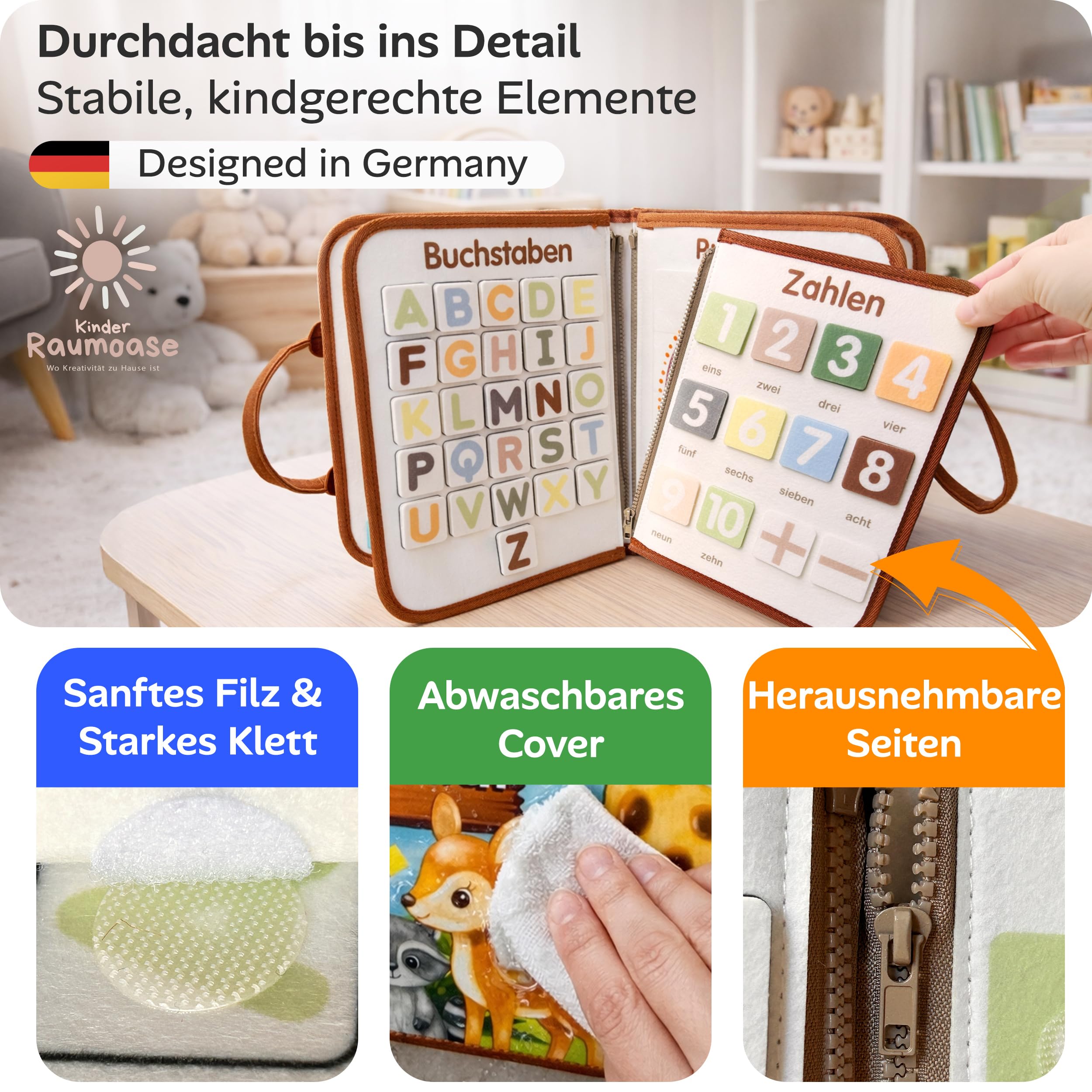 Busy Book ab 3 Jahre – Lernspielzeug für unterwegs – Beschäftigungsbuch für Auto & Flug – Montessori Aktivitätsbuch für Kleinkinder – abwaschbares Cover – Geschenk für Jungen & Mädchen