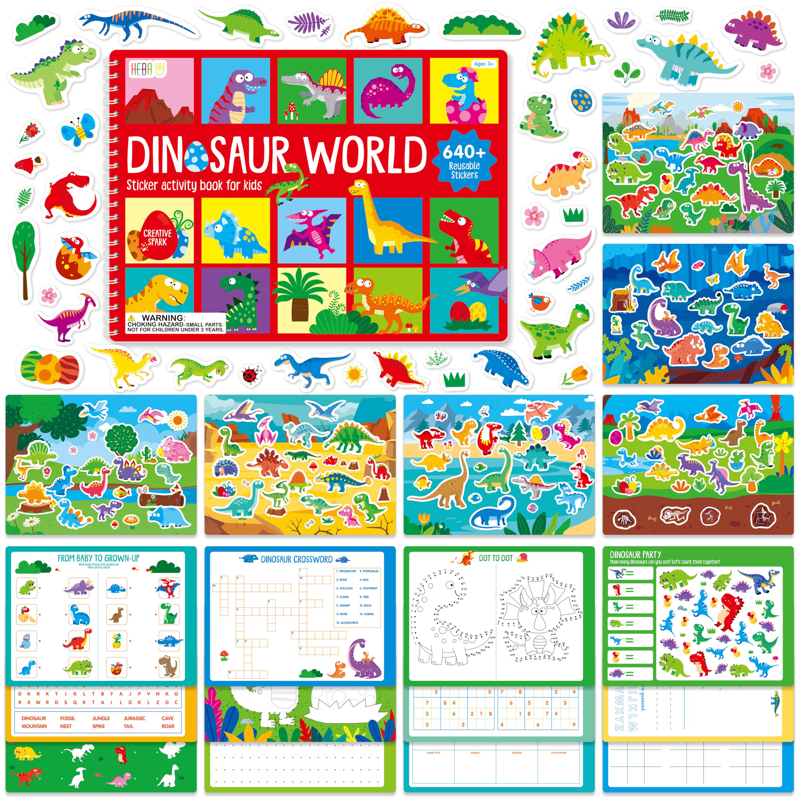 Livre d'activités d'autocollants dinosaures le cadeau idéal pour fille et garçon