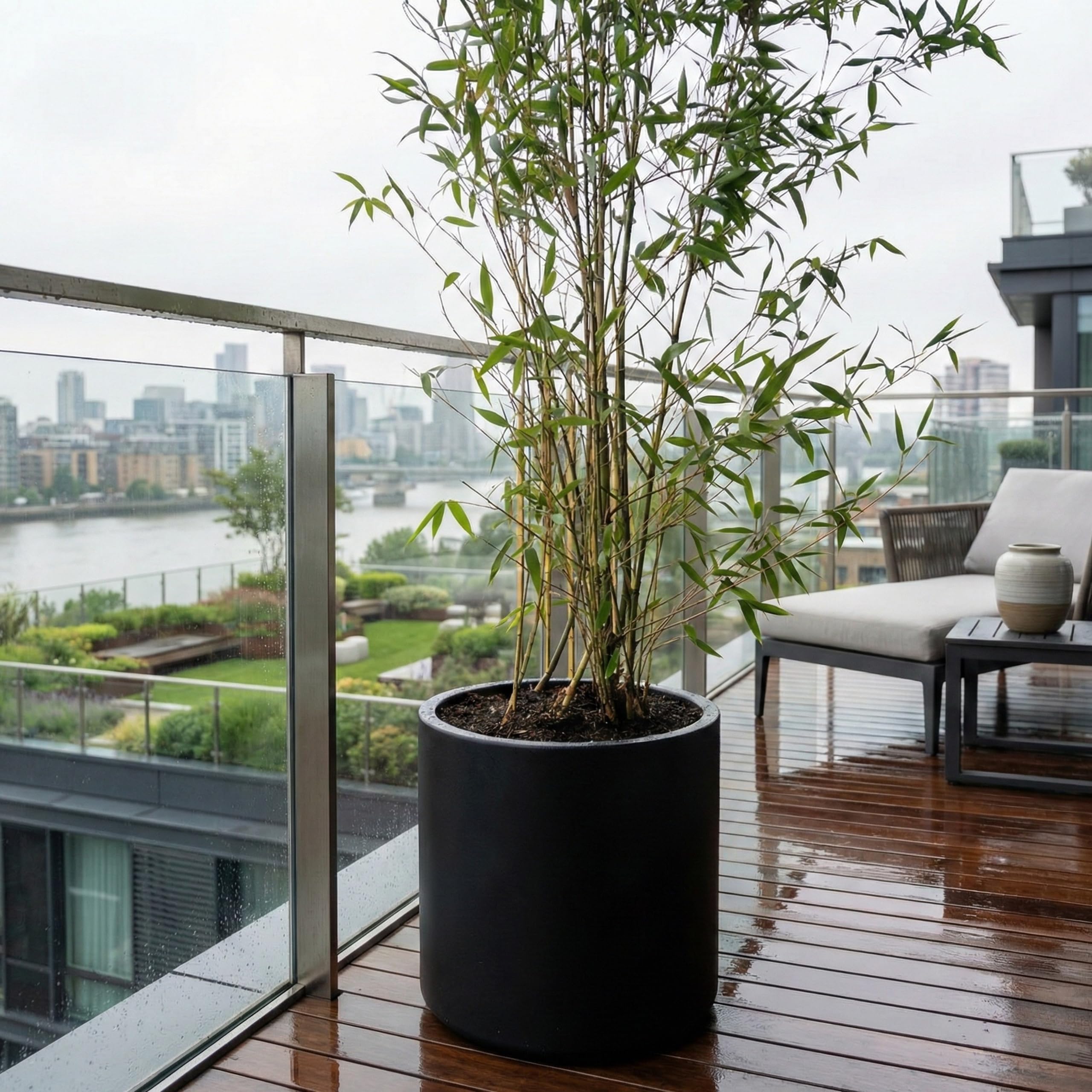 Pflanzkübel rund inkl. Einsatz – Moderner Blumentopf Übertopf aus Kunststoff matt – Frostbeständig & UV-sicher – Garten, Balkon & Innen – Anthrazit & Weiß – Größen L, XL, XXL