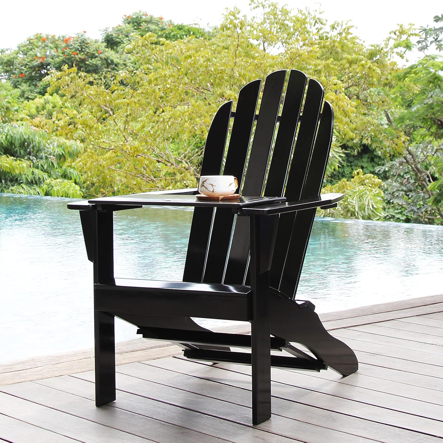 Cambridge Casual Solid Wood 2 Piece Magnolia Adirondack Chair with Tray Table, Black