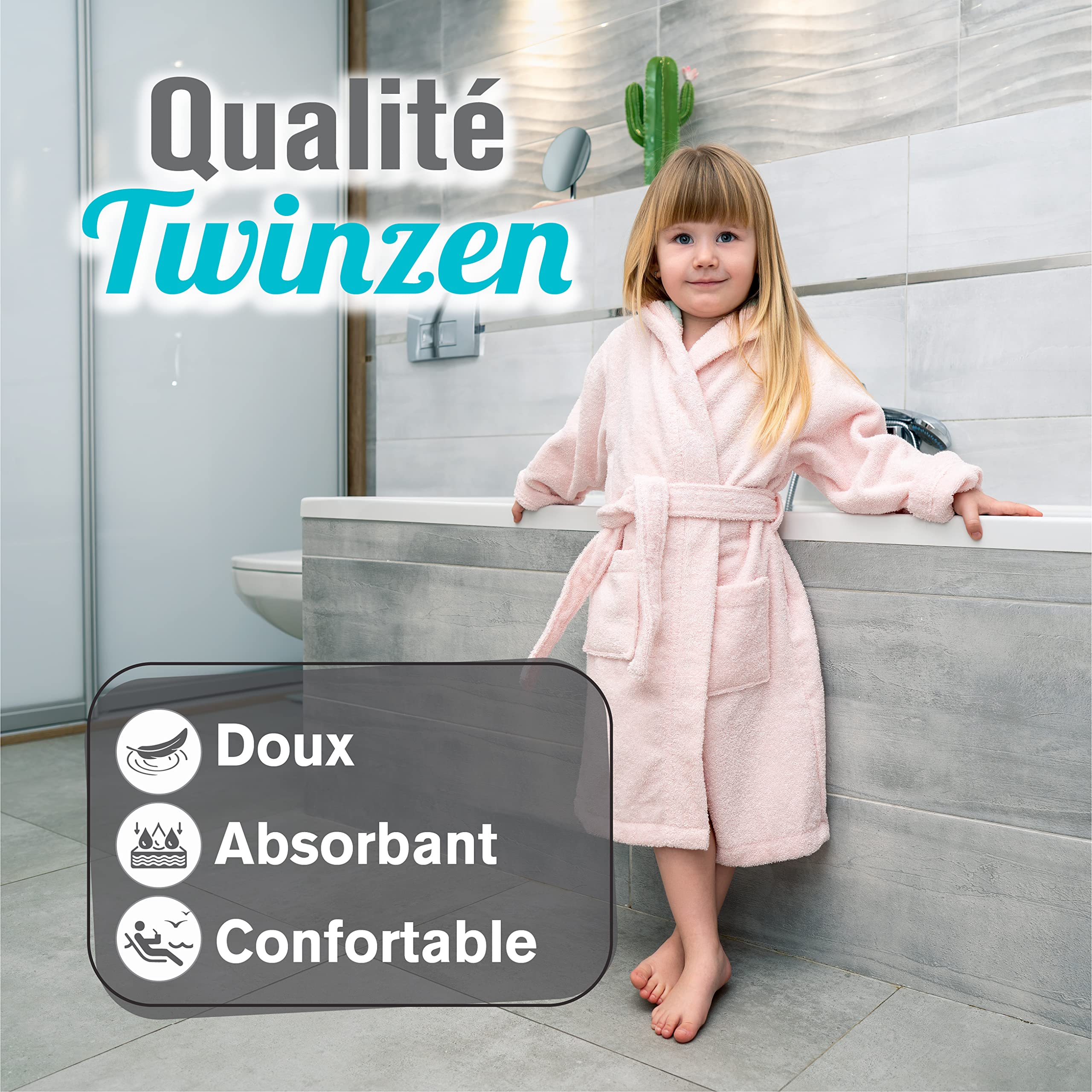 Twinzen Peignoir Enfant Licorne - Fille et Garçon - OEKO-TEX® 100% Coton - Peignoir de Bain et Robe de Chambre Enfant