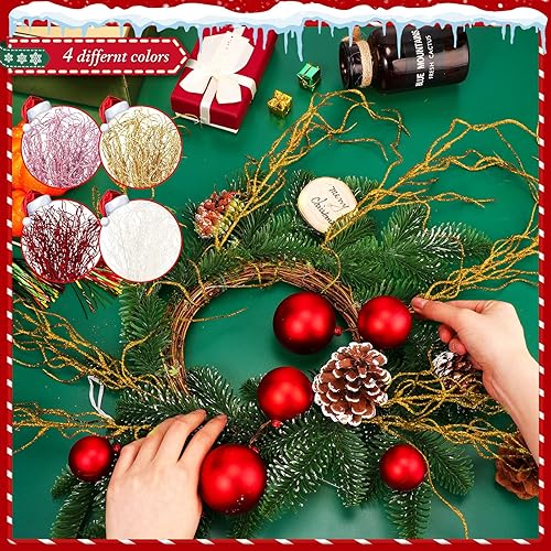 Miniatura 4 de Xinnun Ramas de Navidad con purpurina para decoración de jarrón, ramas rizadas, ramas artificiales, ramas para árbol de Navidad, manualidades,