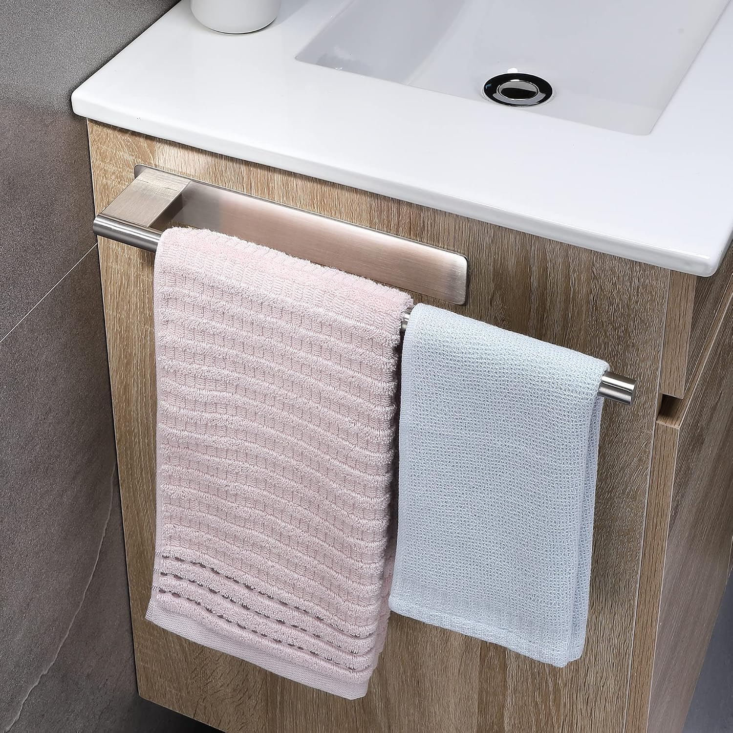OETAMS Stainless Steel Towel Holder, Self-Adhesive, Round, Brushed Silver, Towel Rail for Bathroom Kitchen, Hotel, Toilet - Image 5