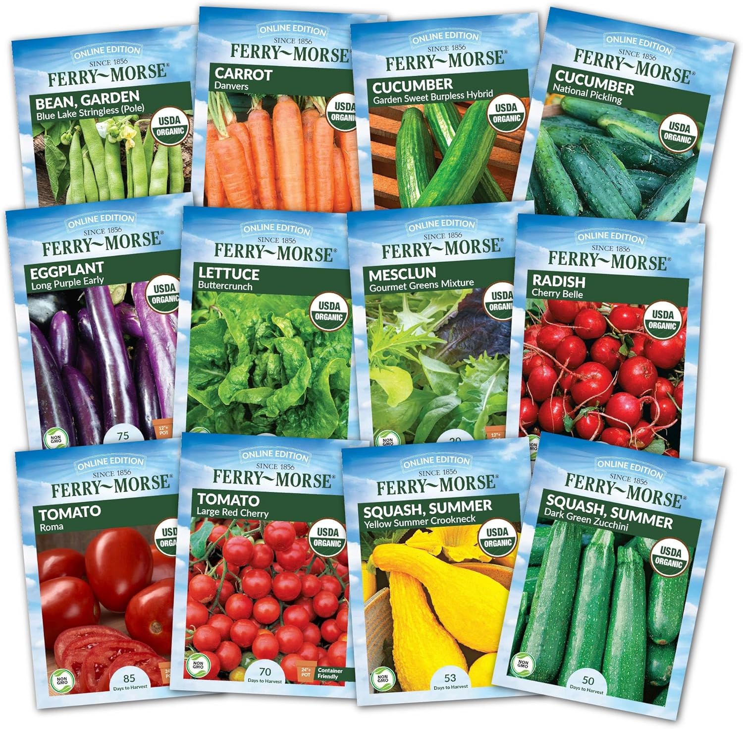 Ferry-Morse Vegetable Seed Bundle - Organic, High Germination Rate, GMO Free - 12 Pack