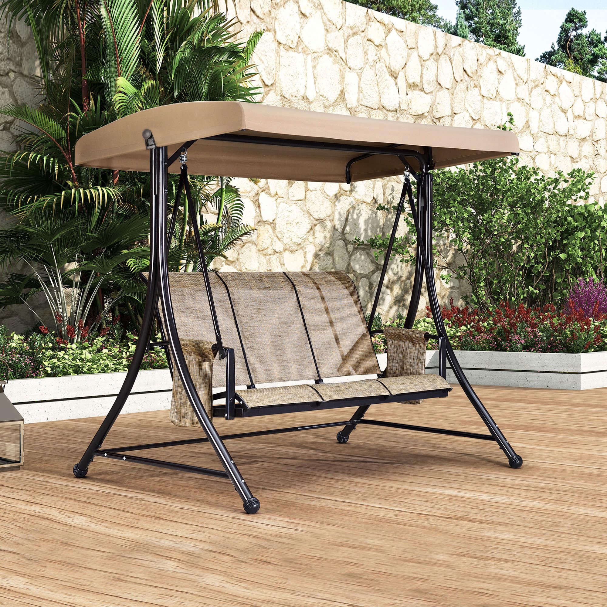 PURPLE LEAF 3-Seat Deluxe Outdoor Patio Porch Swing