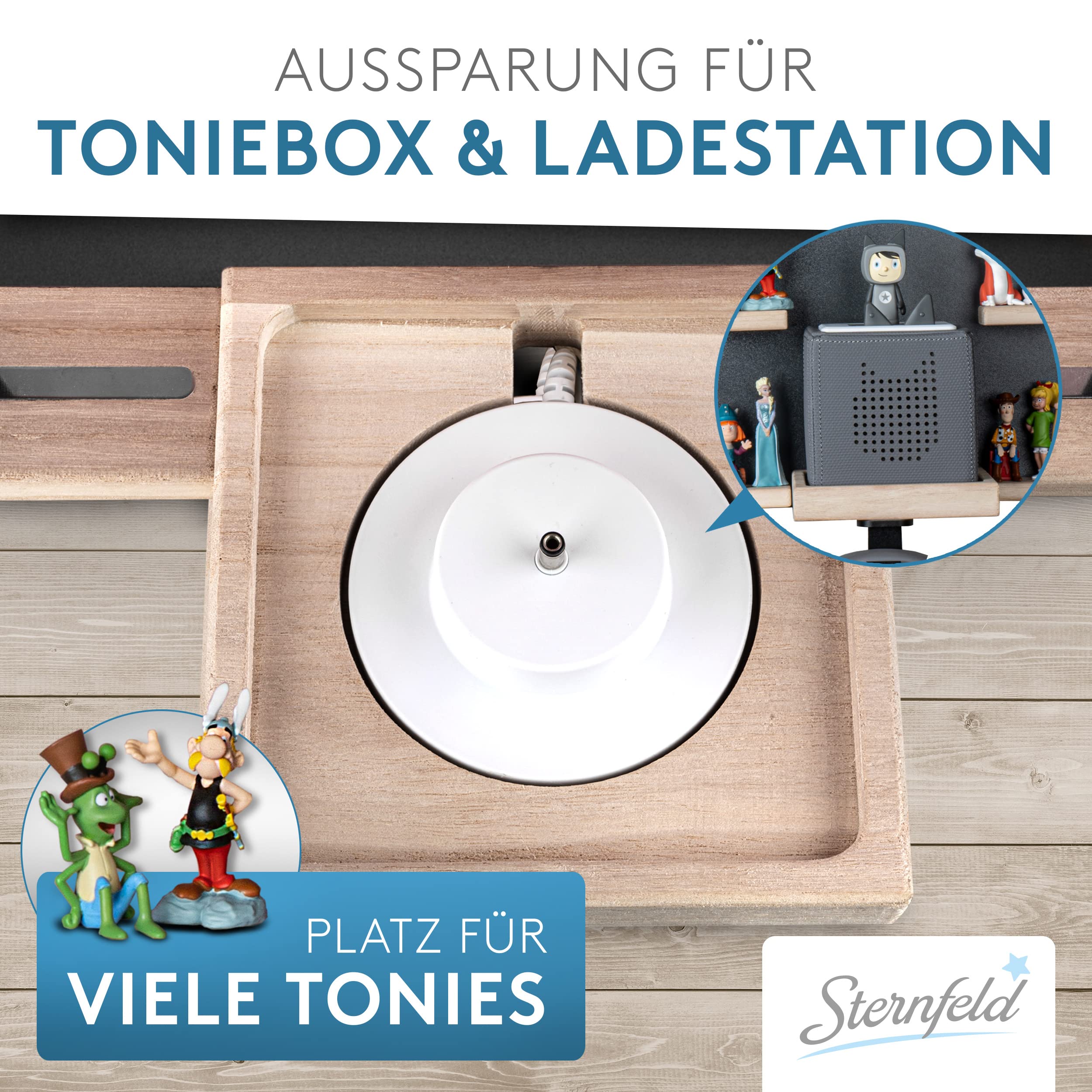 STERNFELD Magnetisches Tonie Regal für Toniebox & Tonies Hörfiguren - Vormontiertes Toniebox Regal [60x50cm] - Nachhaltiges Tonies Regal Kinderzimmer - Toni Regal mit abgerundeten Ecken Grau