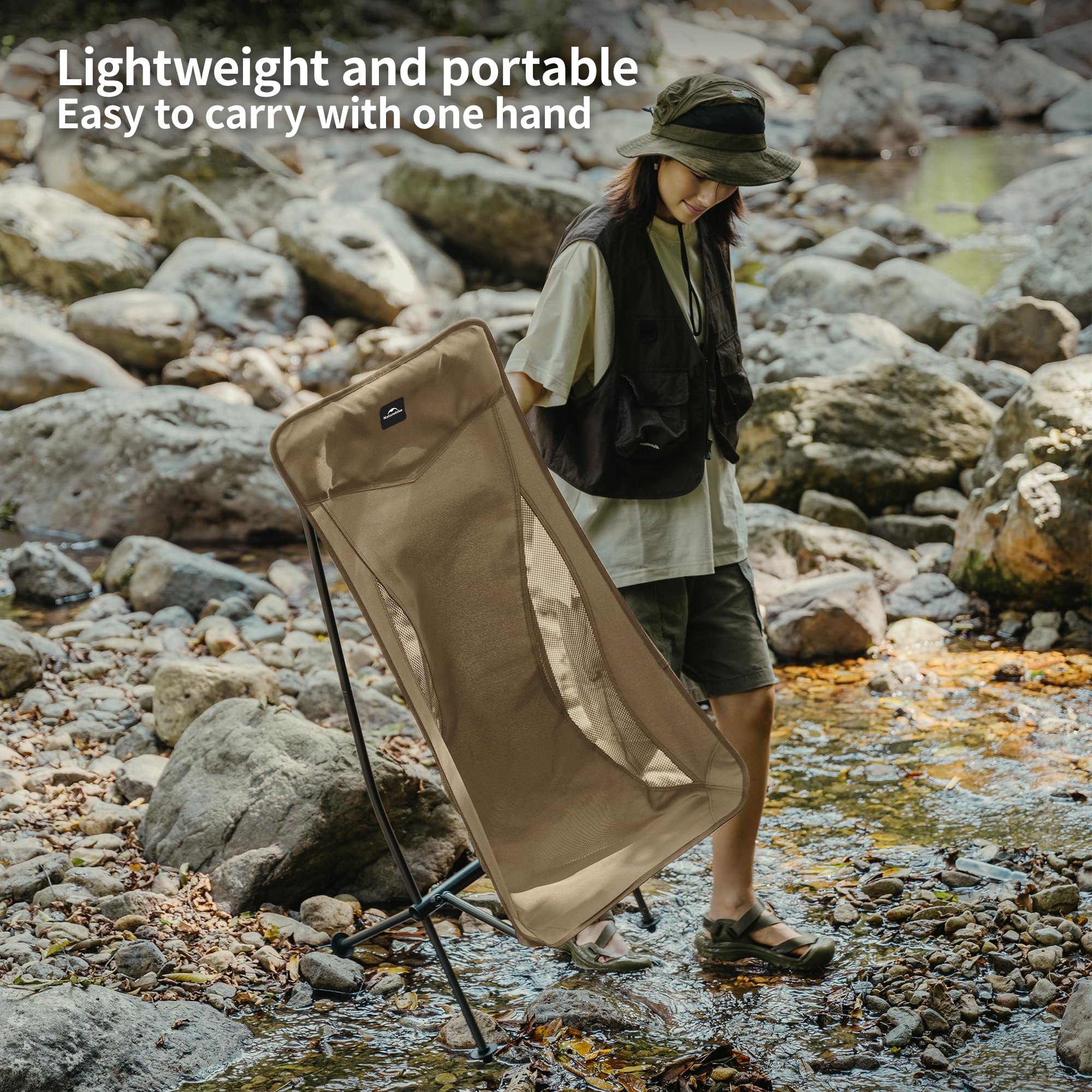 Naturehike Krzesło kempingowe przenośne składane krzesło ultralekkie krzesło składane z torbą do przenoszenia, lekkie krzesło wędkarskie, szybki demontaż i montaż, na piknik kempingowy na świeżym
