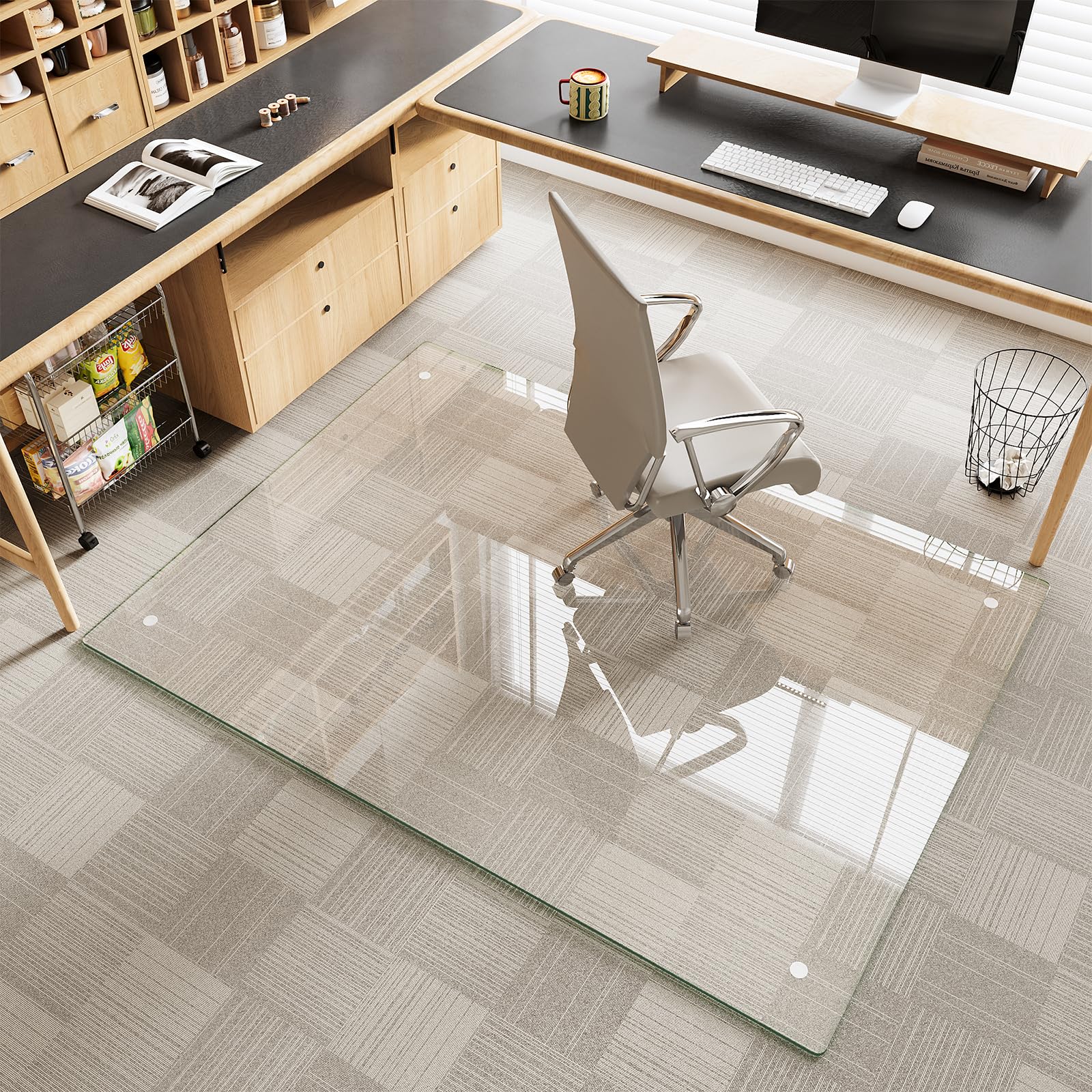 Photo 1 of Tempered Glass Chair Mat for Carpet & Hard Floor, 48"x60" Office Chair Mat - Heavy Duty & Scratch Resistant, Non-Slip Pads, Rounded Corners & Polished Edges