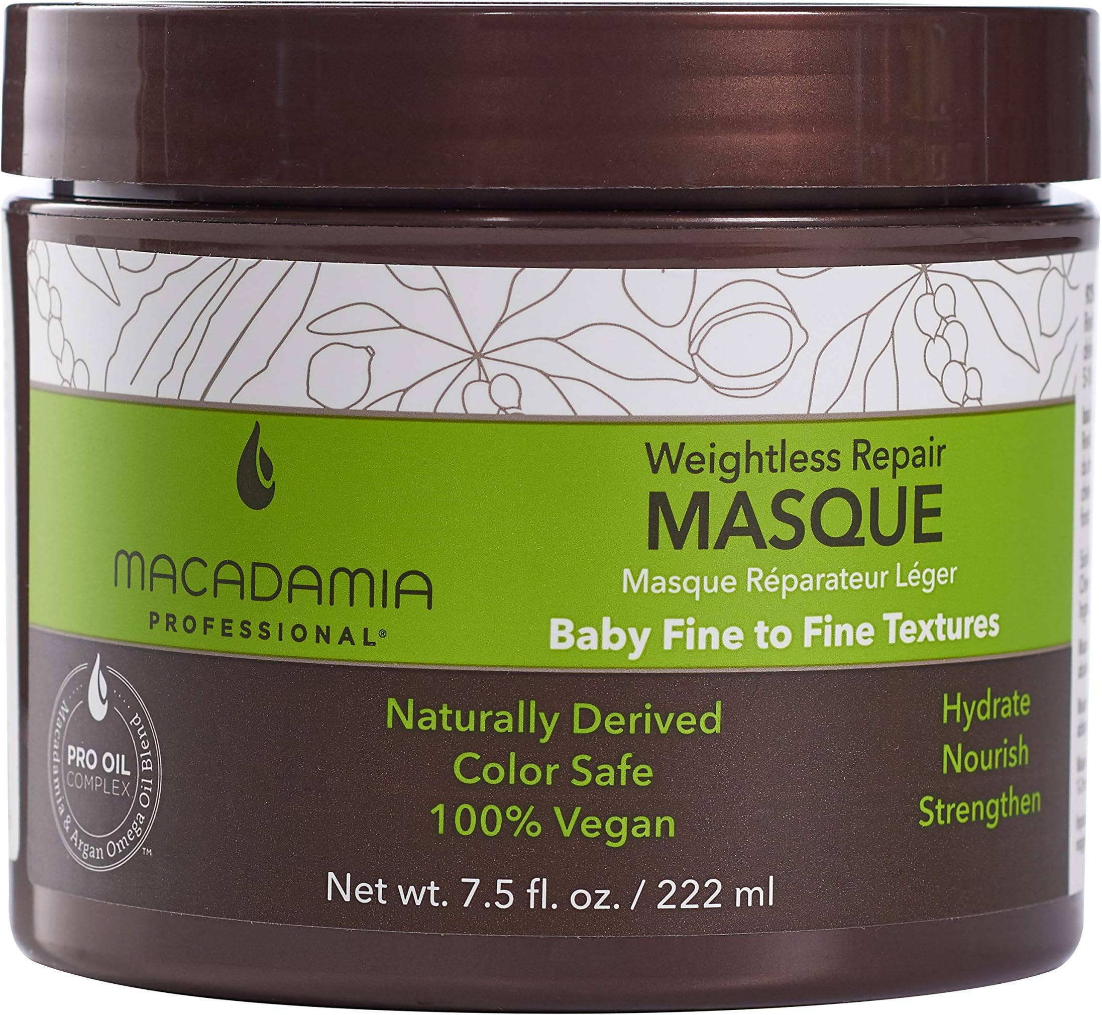 Weightless Repair Masque - Hydrating Argan Oil Deep Conditioning Hair Mask for Damaged Hair Care Sulfate & Paraben Free, 100% Vegan, 7.5 fl oz