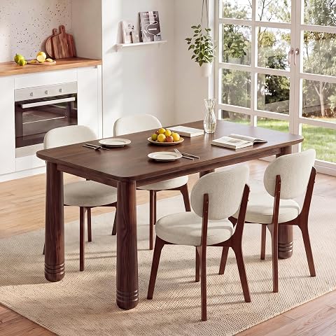 63" Solid Walnut Wood Dining Table Set with 4 Upholstered Chairs
