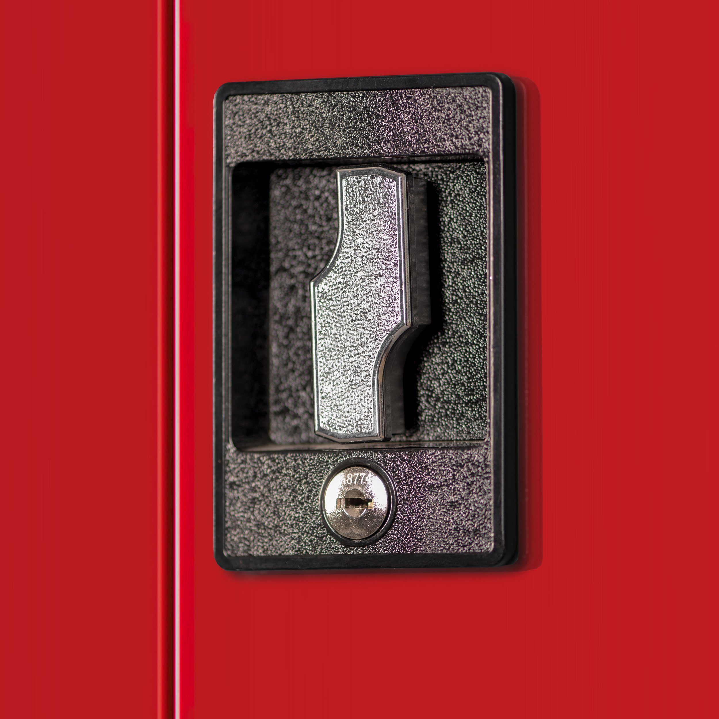 Jan Nowak Armoire à Outils Métallique 4 Étagères 185 x 92 x 50 cm Rouge | Armoire d’atelier verrouillable avec panneau perforé, 4 étagères, portes battantes et finition anthracite-rouge.