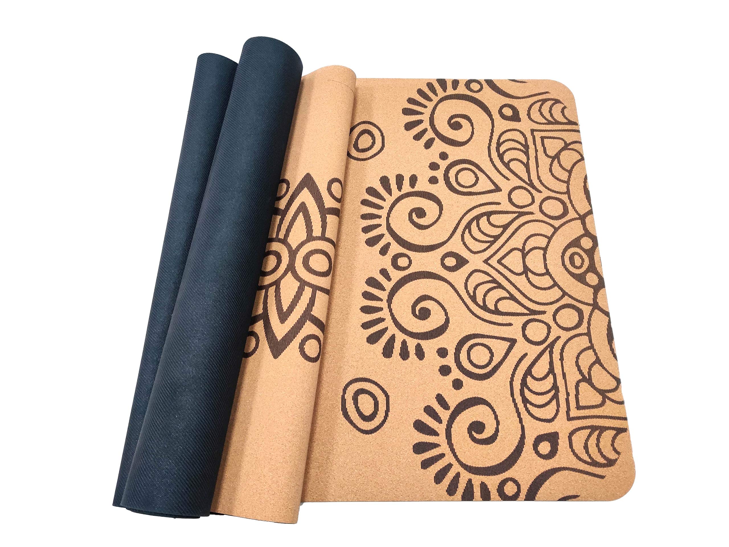 Sun Eclipse Tapis de yoga en liège et caoutchouc naturel Tapis d'exercice antidérapant écologique 183x61x0,4 cm avec courroie de transport et e-book".