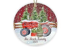 Personalized Vintage Tractor and Red Barn Christmas Tree Ornament