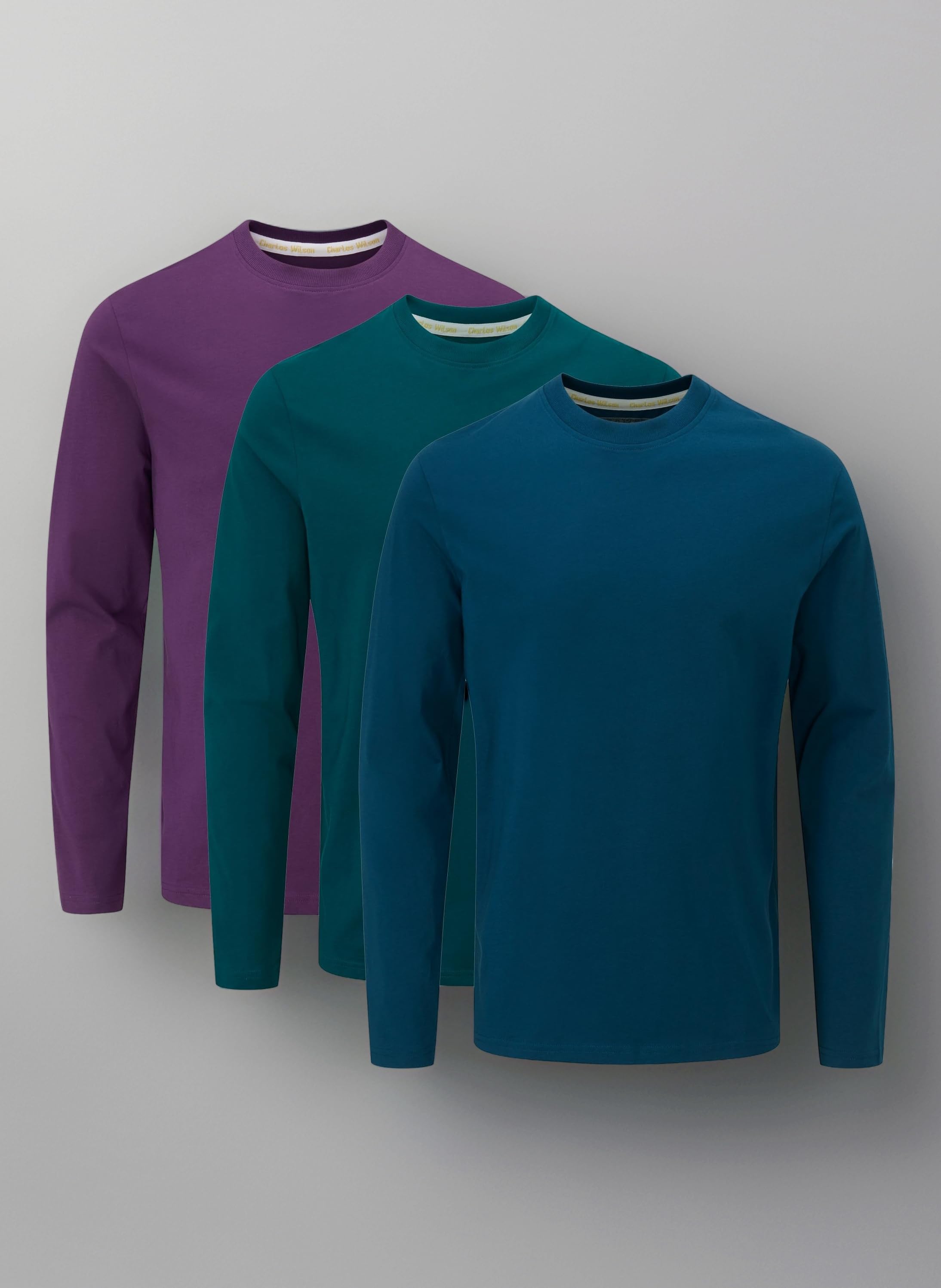 Charles Wilson 3 Pack Long Sleeved Plain Crew Neck T-Shirt