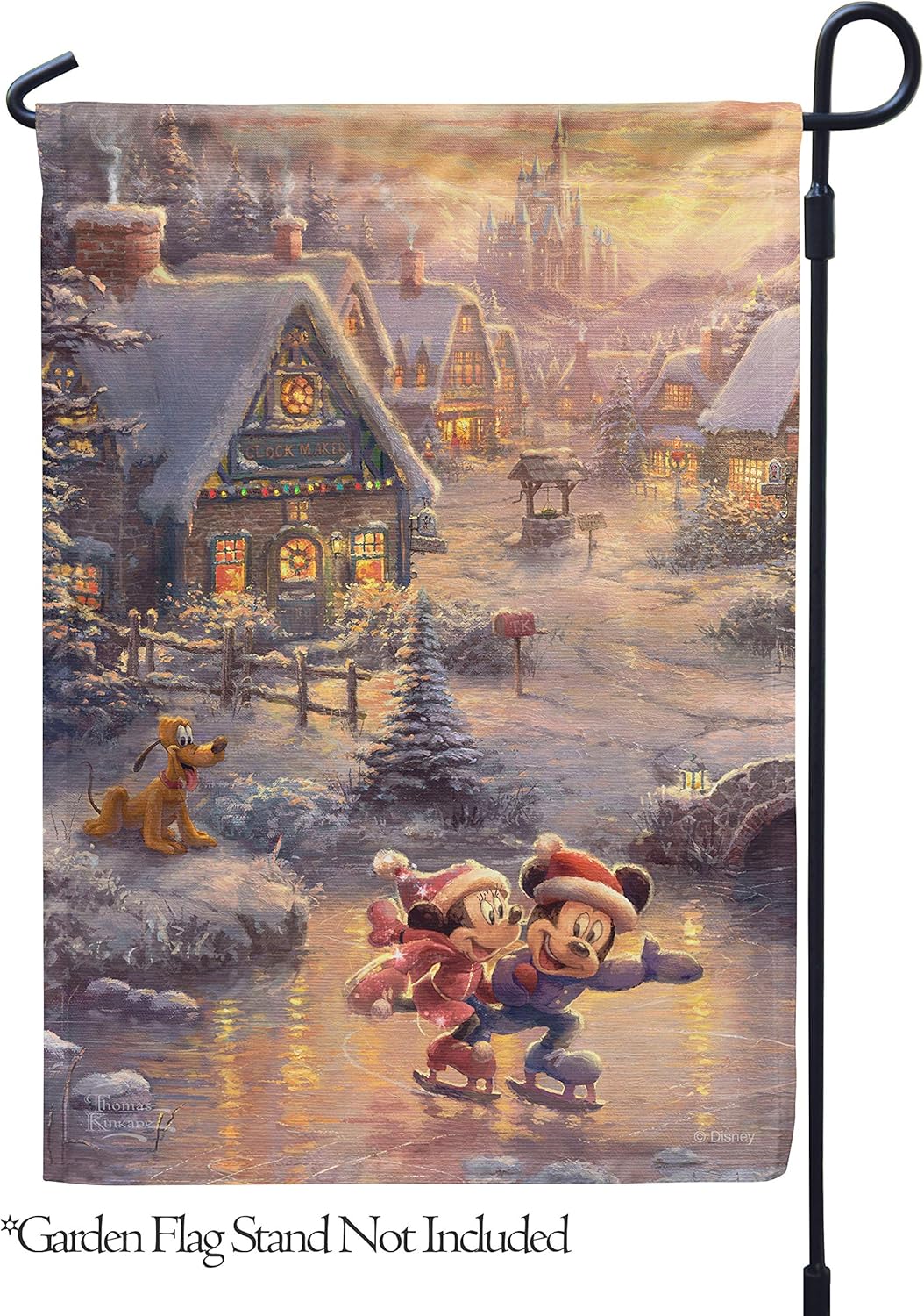 Flagology, Thomas Kinkade Disney Mickey Mouse & Minnie Mouse, Mickey and Minnie Sweetheart Holiday – Garden Flag 12" x 18", Outdoor, Officially Licensed Disney