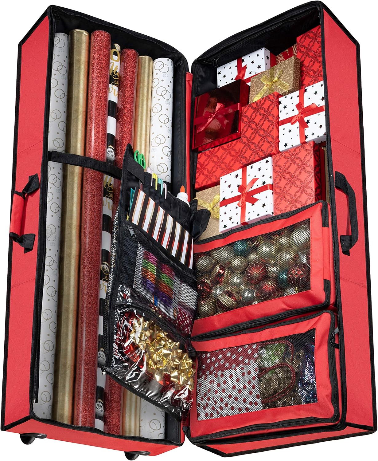 ZOBER Premium Multi-Featured Wrap and Accessory Storage and Organizer with Wheels, Mesh Pockets, Removable Bins, and Loops; X-Mas Decorations and Accessory Organizer with Compartments : Home & Kitchen