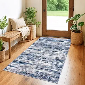 3x5 Navy Blue Gray Neutral Multi Modern Abstract Rug for Farmhouse, Super Soft Washable Rug with Non-Slip, Low-Pile Indoor Door Area Rug for Living Room Bedroom, Carpet with Non-Shedding