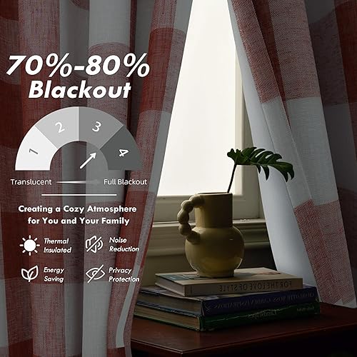 Vista 241 de DriftAway - Cortinas de ojales opacas, patrón a cuadros, forro térmico con aislamiento, blackout, impresas a cuadros, 2 capas, juego de 2 paneles