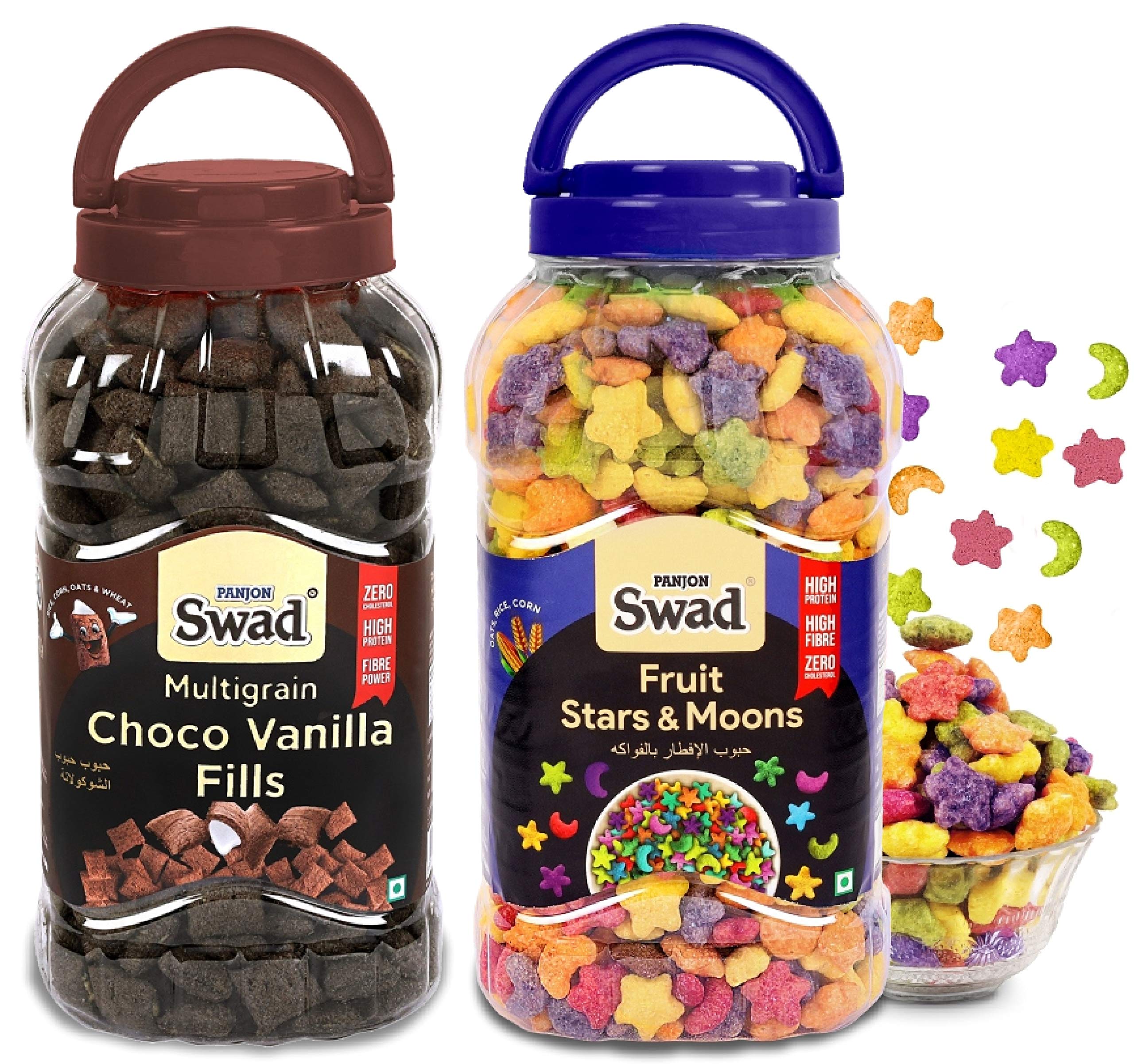 Swad Fruit Stars N Moons & Choco Vanilla Fills (Multigrain Breakfast Cereal) 2 Jars, 695 g