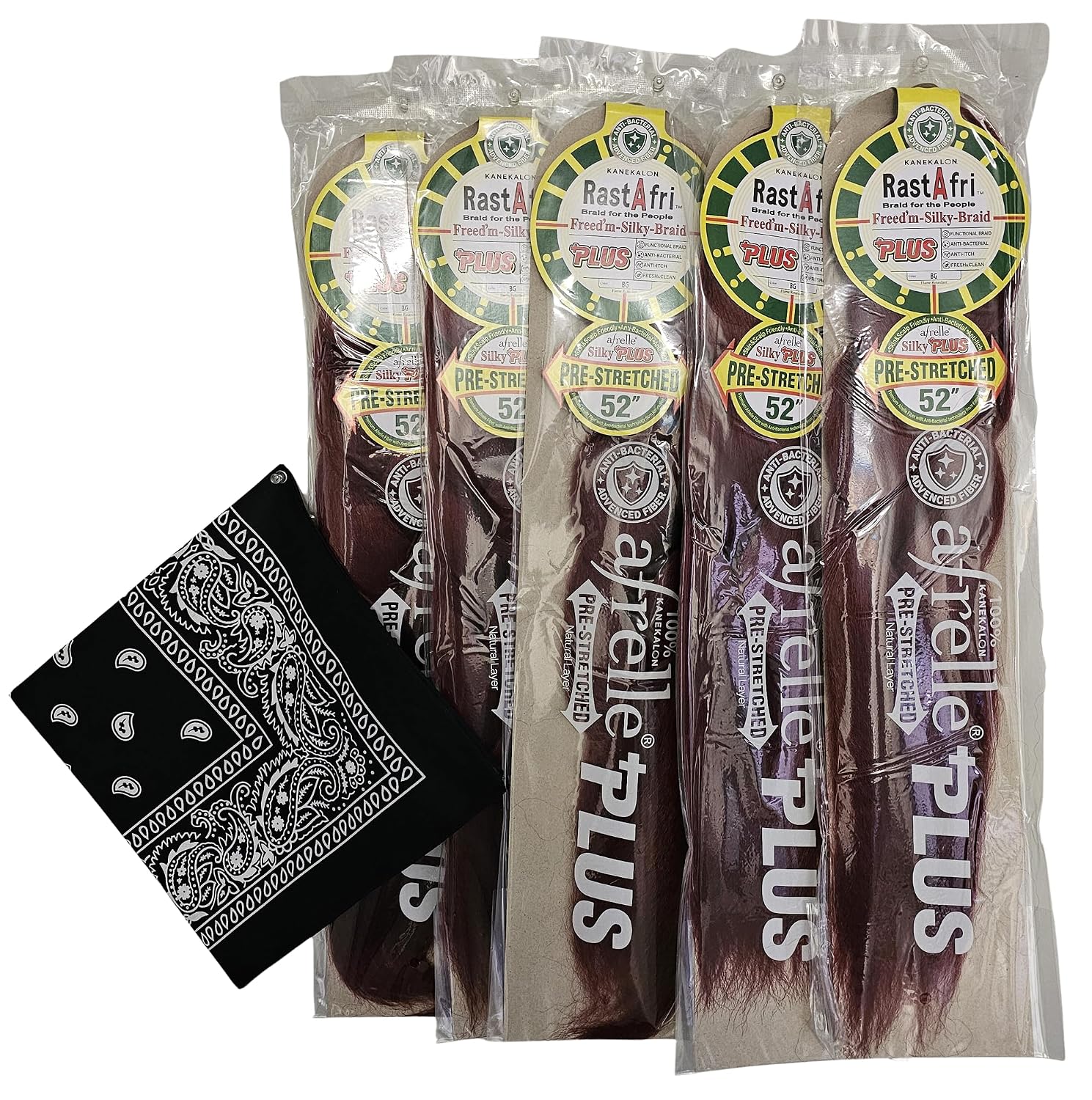 Rastafri Pre-Stretched Silky Braiding Hair with Bandana - 5 single packs (#30)