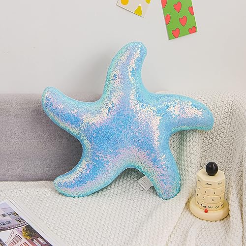 Btargot Almohada ligera con lentejuelas y estrellas de mar, 1 pieza, con forma de estrella de mar de playa, bonita almohada decorativa para