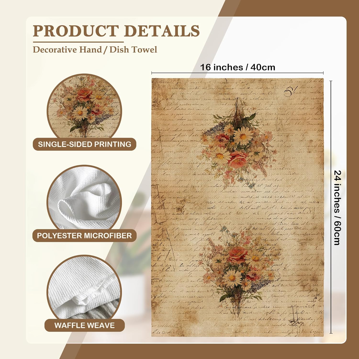 Vintage Floral Flower Kitchen Towels Decorative 16x24 Set of 2, Beige Fall Botanical Dish Towels Cloths Dishcloths Tea Towel Gifts, Autumn Wildflower Bouquet Bathroom Kitchen Hand Towel Decor - Image 7