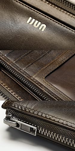 Miniatura 3 de IJUN Cartera larga de cuero de grano completo para hombres con cremallera de cuero genuino vintage italiano pulido a mano vegetal curtido de cuero,