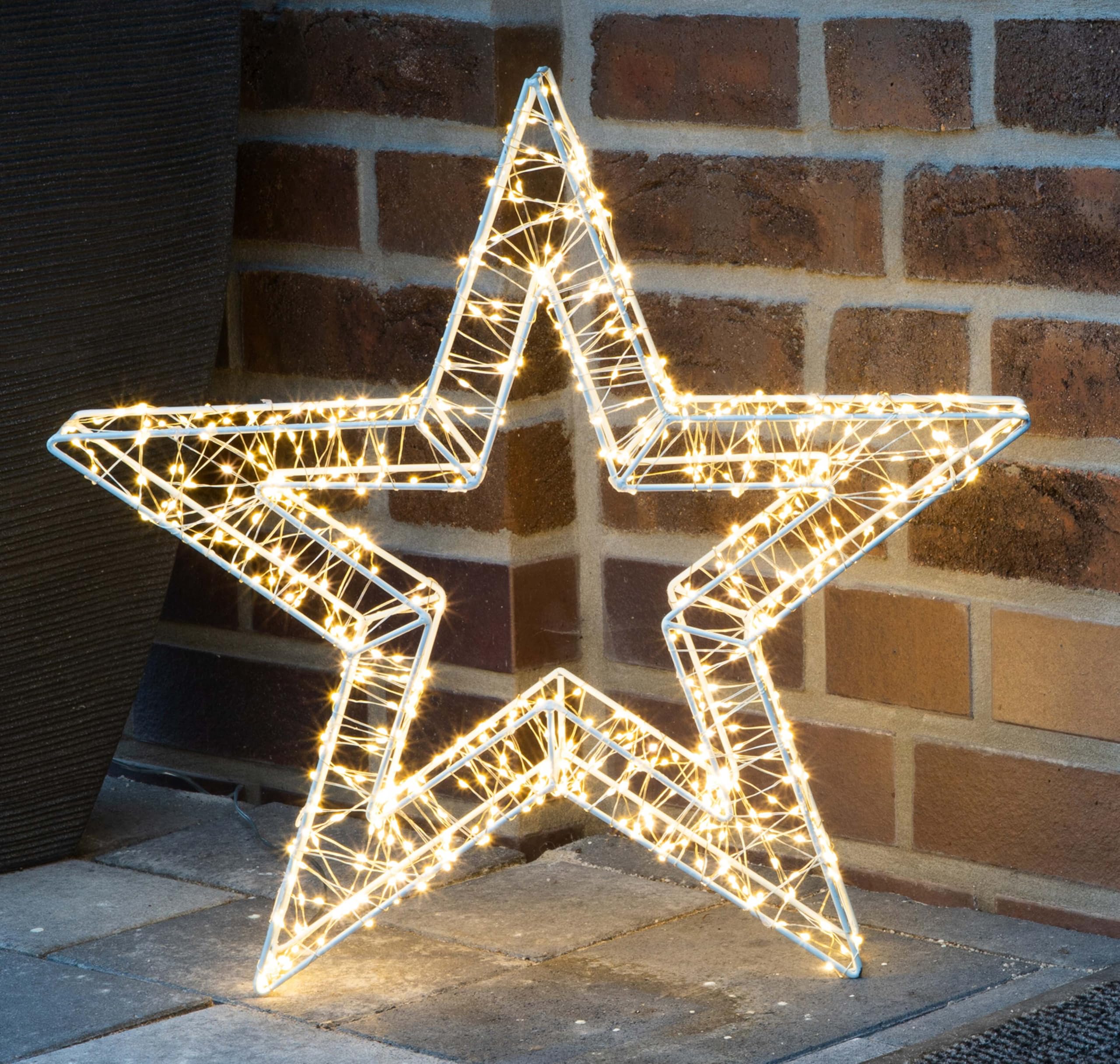 Beleuchteter Weihnachtsstern 50 cm mit 800 warmweißen LED's aus weißem Metall Leuchtstern stehend Weihnachtsdeko Adventsstern 52x8x50 cm für Weihnachten und als Deko Weihnachtsbeleuchtung | Stehender Leuchtstern aus weißem Metall als dekorativer Blickfang