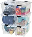 IRIS Storage Bins with Lids, 12 L Plastic Storage Containers, Stackable Nestable Storage Bins with Latches, Organizing Boxes – 6 Pack, Pearl