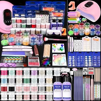 Acrylic Nails Kit Set 29 Colors with UV Lamp & Electric Drill, 2x60ml Monomer - All-in-One Nail Art Supplies for Beginners with Everything