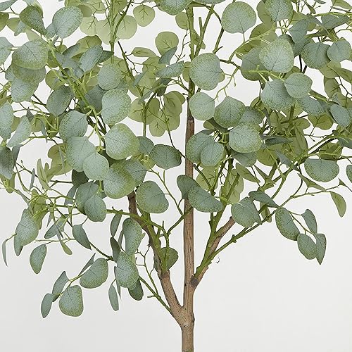 Miniatura 6 de Árbol de eucalipto artificial de 5 pies, modernas hojas de dólar de plata falsas, plantas de plástico para decoración del hogar, decoración de