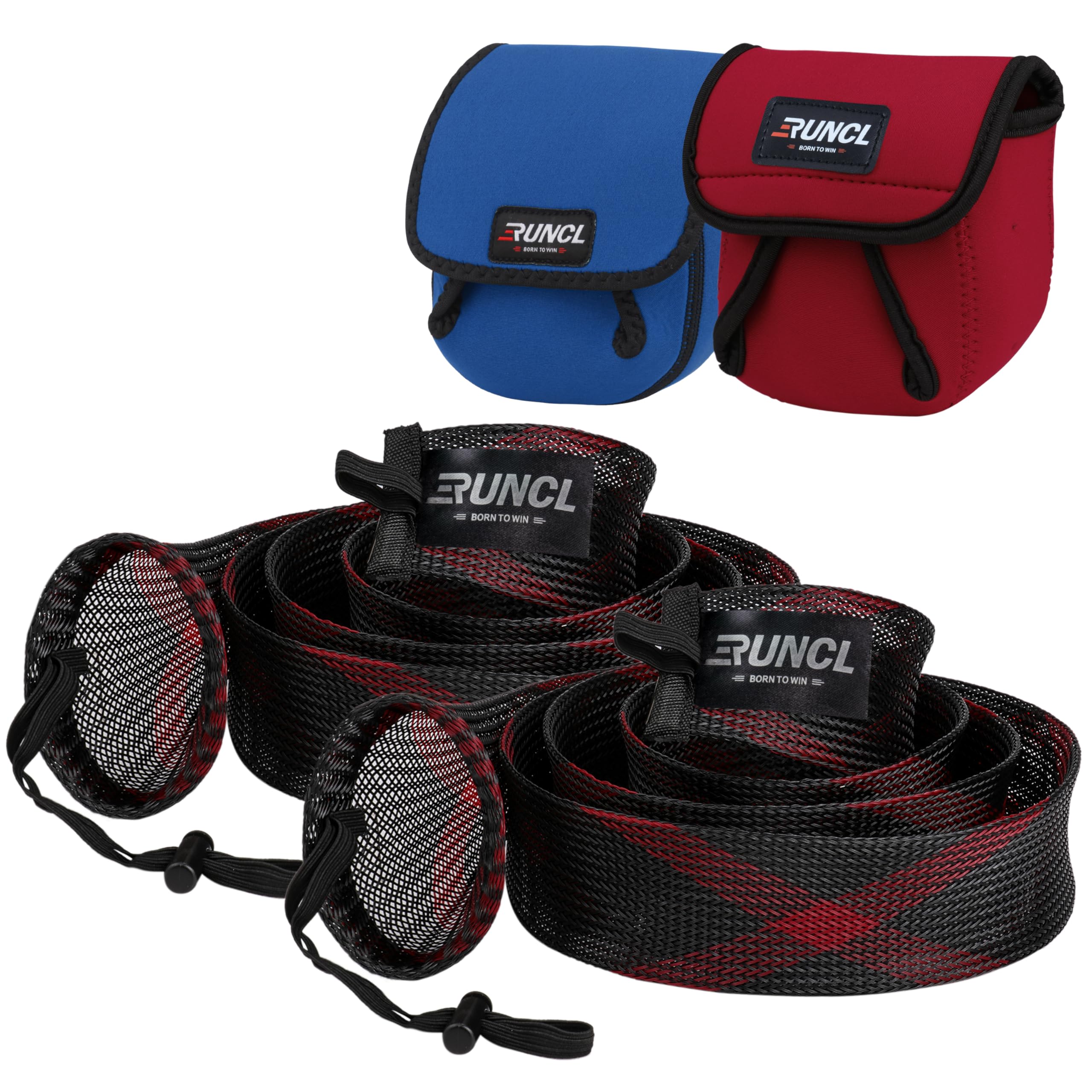 RUNCL Fishing Rod Sleeves & Reel Bags, Spinning/Casting Rod Socks & Spinning/Baitcasting Reel Covers - Protection Solution, Space Saver, Perfect