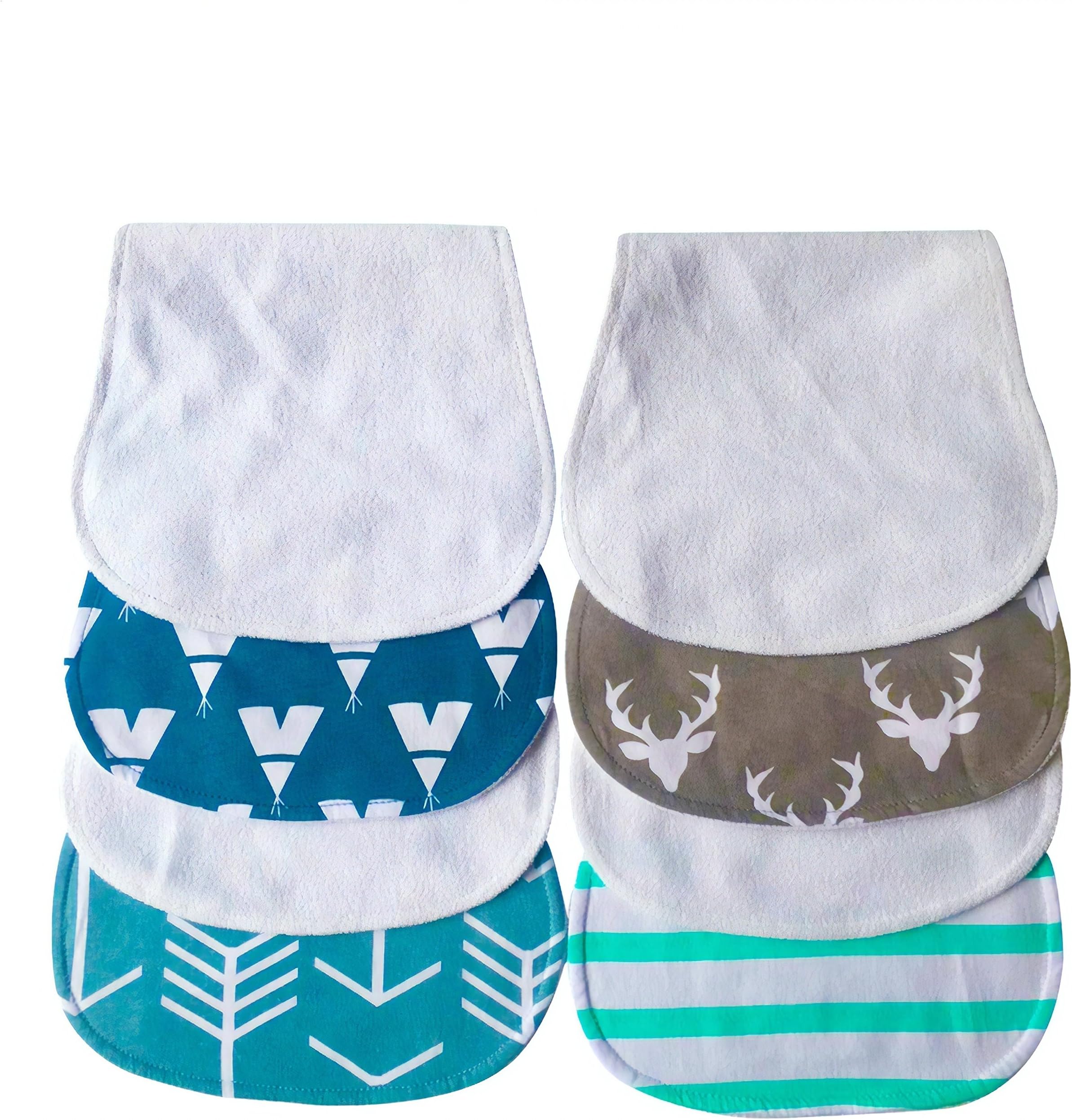 LAST 8 HOURS BIG DISCOUNT Burp Cloths for Boys and Girls Curved Design Soft Absorbent Baby Bibs Pads Set Triple Layer Unisex 4 Pack Wave Stripes Arrows
