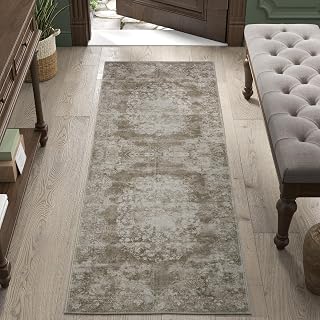 jinchan 2x5 Vintage Floral Runner Rug, Washable entryway Rug, Brown