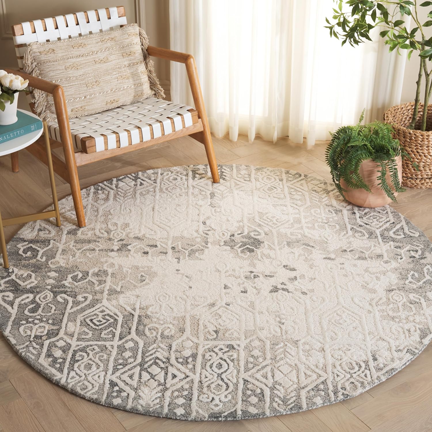 SAFAVIEH Ebony Collection Area Rug - 2'3" x 9' Runner, Blue/Ivory, Geometric Design, Ideal for High Traffic Areas in Living Room, Bedroom, Dining (EBN130M)