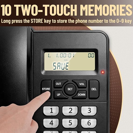Uvital Desktop Corded Telephone, Black Landline Telephone-LCD Display | Caller Identification, Ringer Volume and Speakerphone Volume Adjustable for Home/Office/Hotel Use
