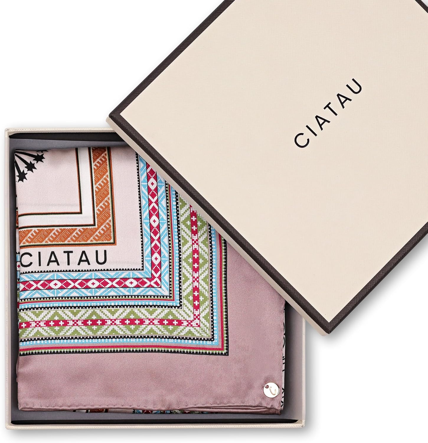 Luxury 100% Silk Scarf for Women – Elegant Folk-Inspired Pattern, Soft & Lightweight, 35" Square, Gift for Her - Image 4