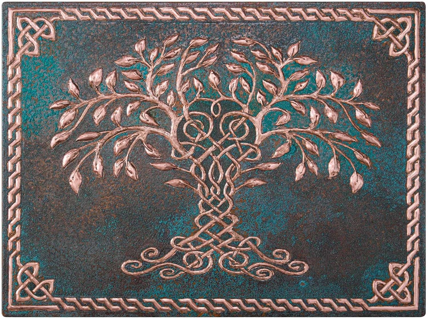 Handmade Copper Kitchen Backsplash Tiles, Celtic Tree of Life with Celtic Knot Border Kitchen Splashback, Decorative Copper Backsplash Panel, Copper Stove Backsplash, Indoor Outdoor Wall Decor (Green)