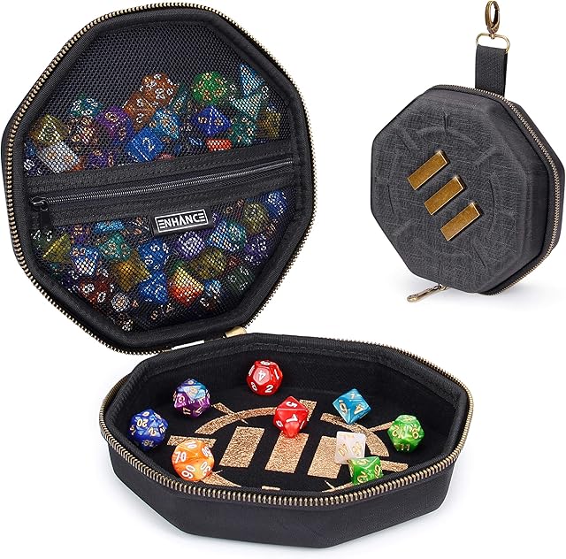 ENHANCE Tabletop Gaming Dice Case and Dice Rolling Tray - Dice Tray and Storage Container for up to 150 RPG Dice - Rugged Protective Design with Soft Interior - DnD Dice Case Perfect for Game Night