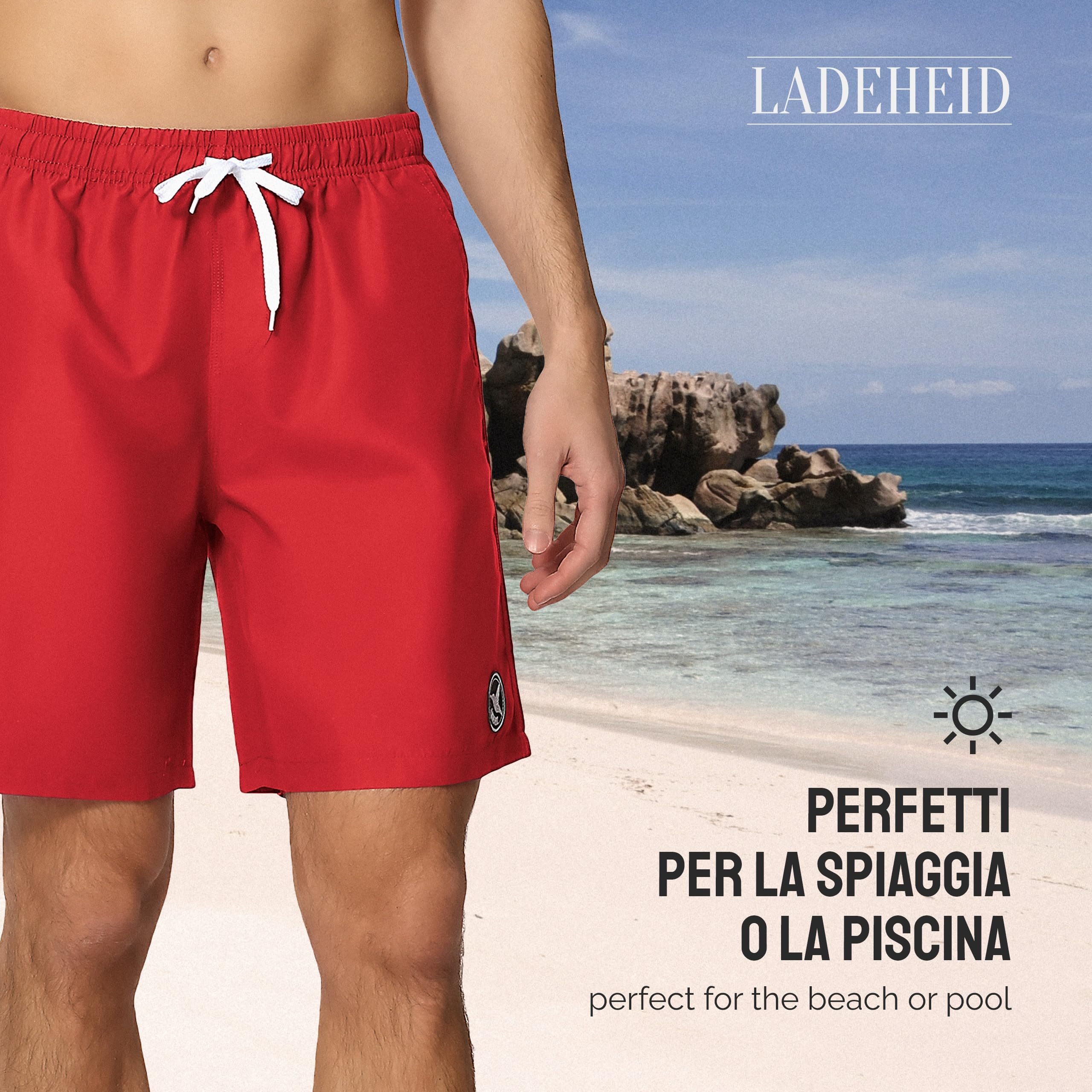 Ladeheid Costume Uomo Mare Lungo con Taschino, Medium Drawstring, Fodera in Rete, Costumi da Bagno, Boxer per la Spiaggia, la Piscina e Il Surf LA40-129