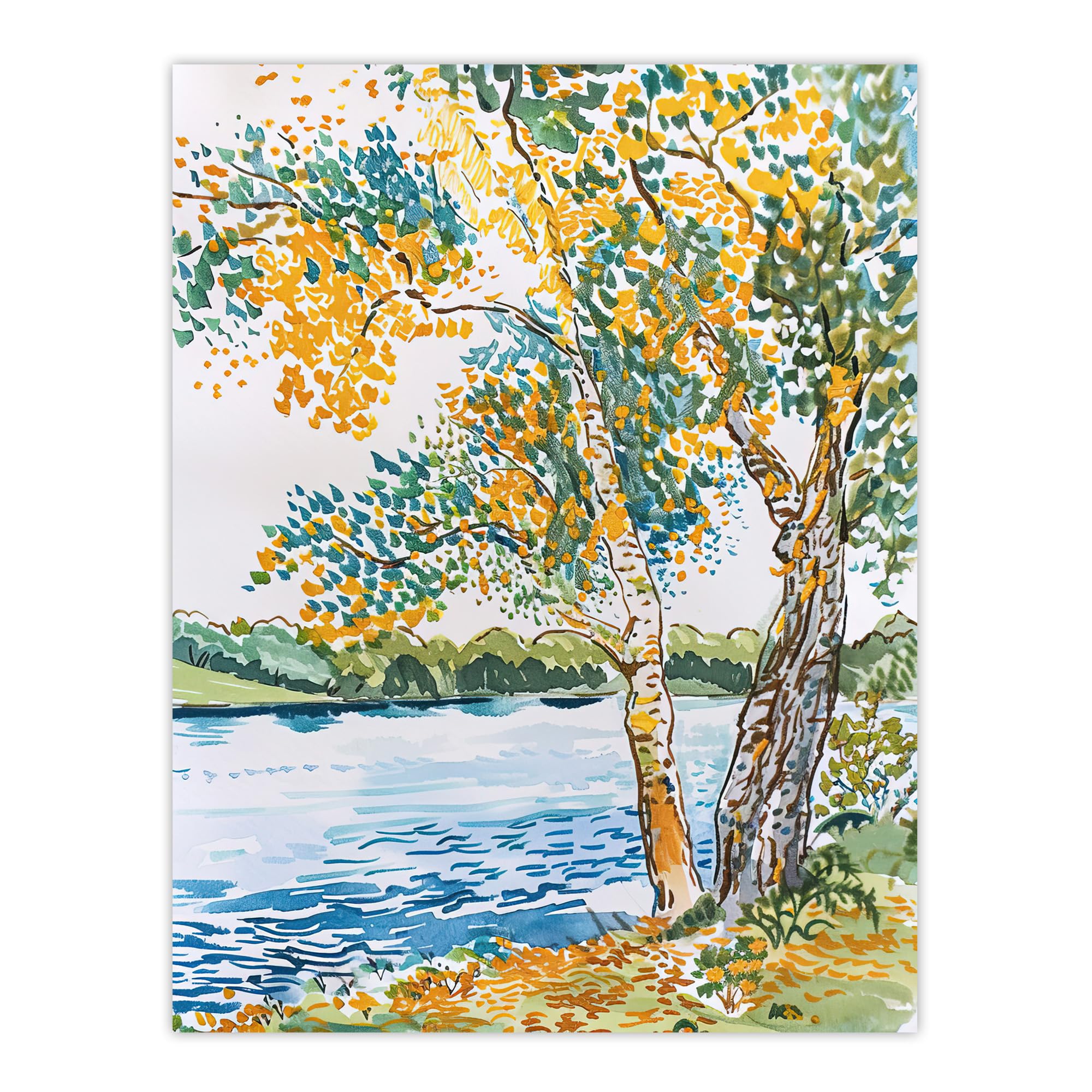Seine Paris River Bank Autumn Tree Watercolour Wall Art Print - Artery8 - W24 inch x H32 inch